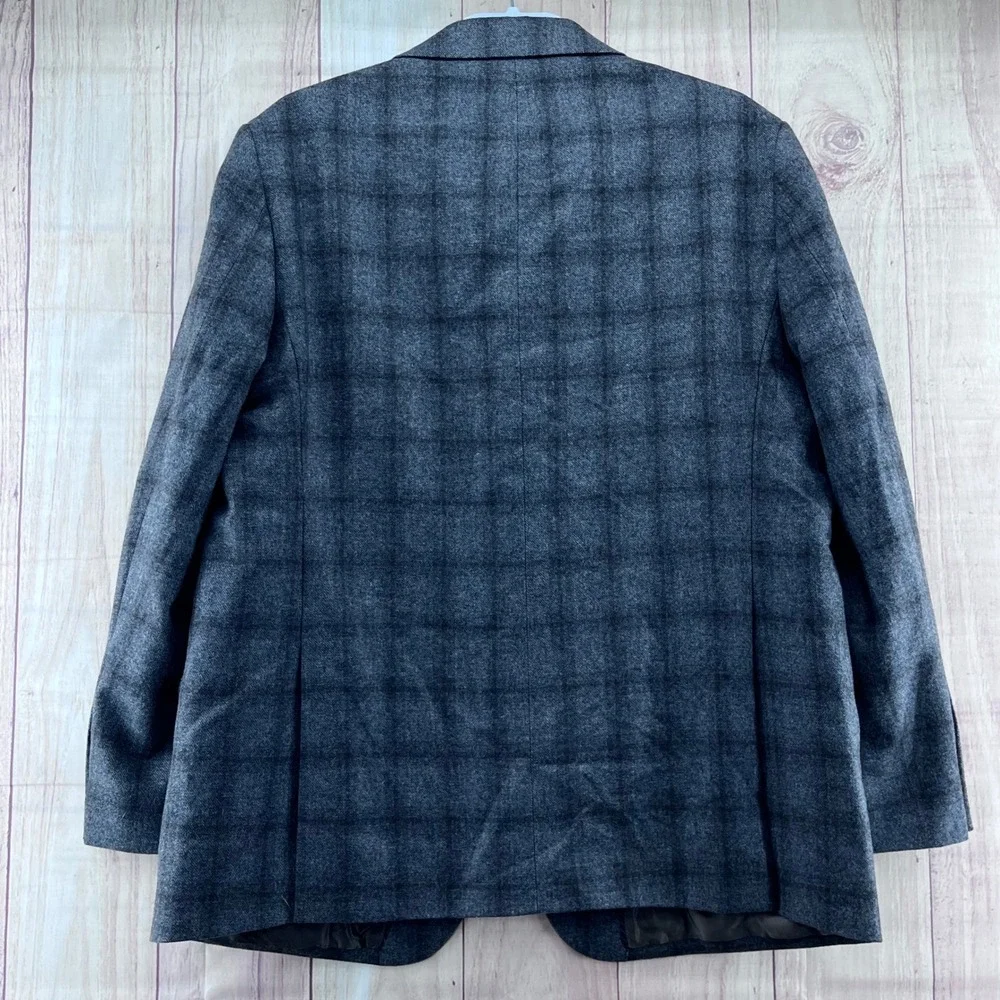 Joseph Abboud Sport Coat 46R Charcoal‎ Grey Wool Cashmere E. Thomas Plaid Blazer